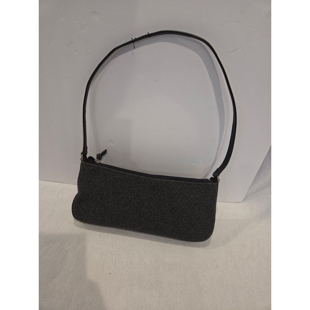Y2k Black Wool Felt Shoulder Bag Minimalist Baguette Purse Vintage 90s Style